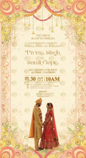 Classic Wedding Invitation Showcasing Intricate Lace Patterns And Gold Accents